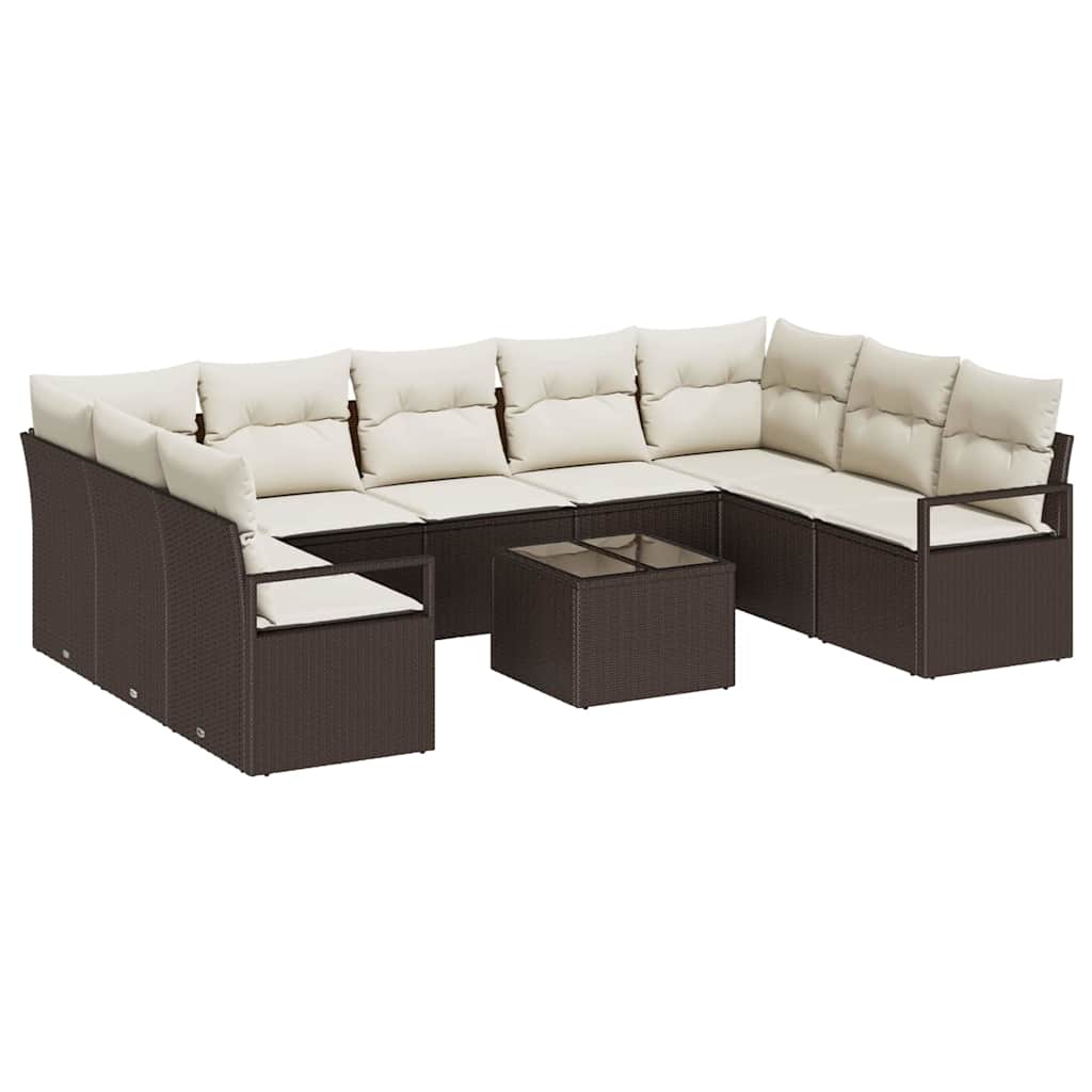 Garten-Sofa-Set mit Kissen mit Speicher 10 pcs Braun und Creme